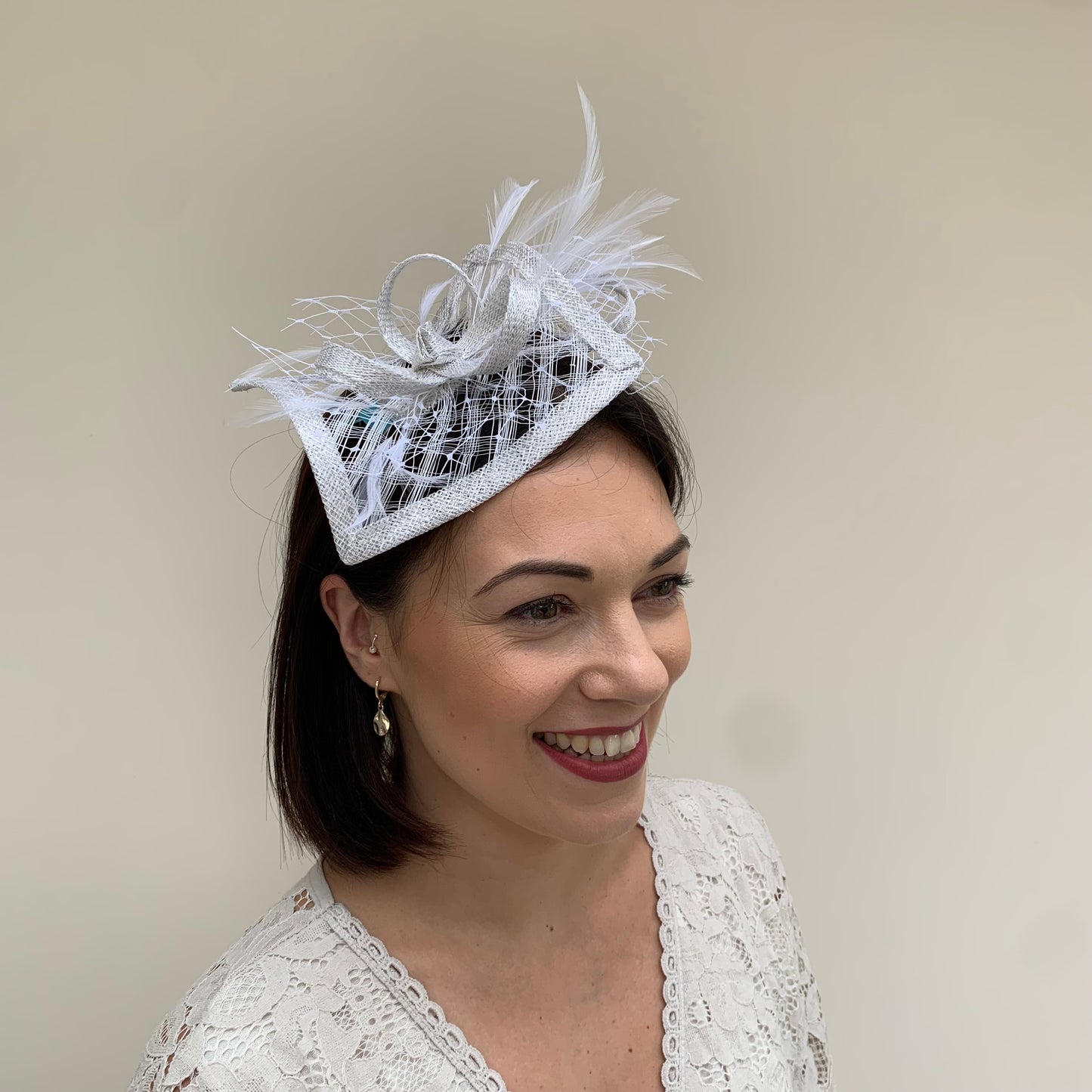 Max and Ellie HF1 Small Fascinator on Headband in Grey & Silver