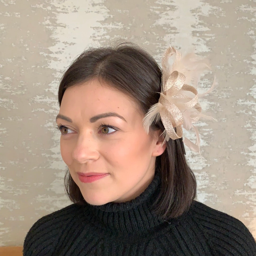 J Bees Clip on Fascinator in Sinamay and Feathers