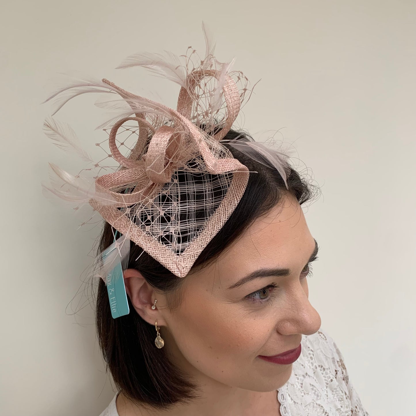 Max and Ellie HF1 Small Fascinator on Headband in Nudes