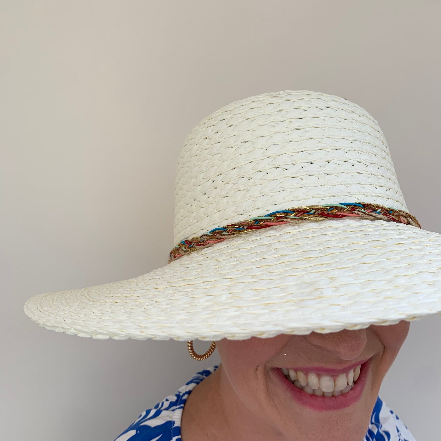 Wide Brim Straw Hat with Detailed Band