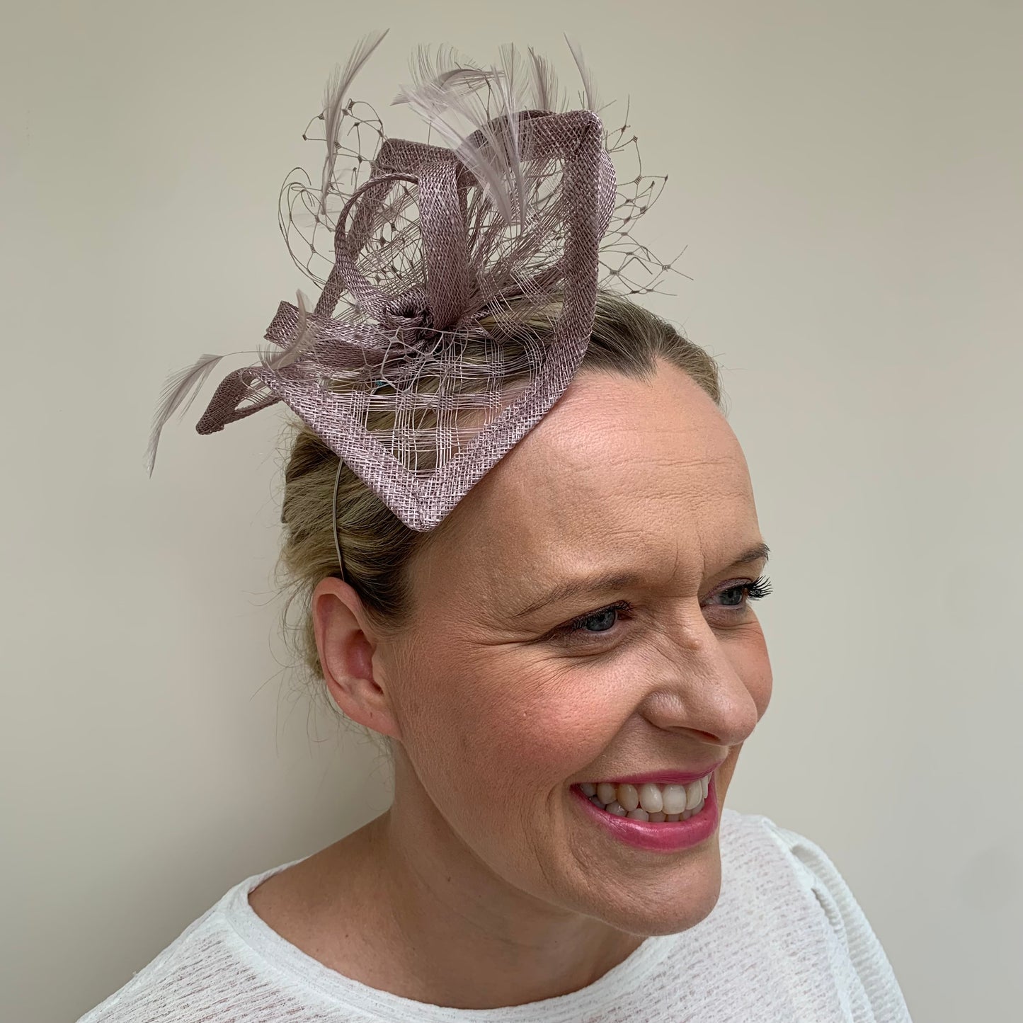 Max and Ellie HF1 Small Fascinator on Headband in Nudes