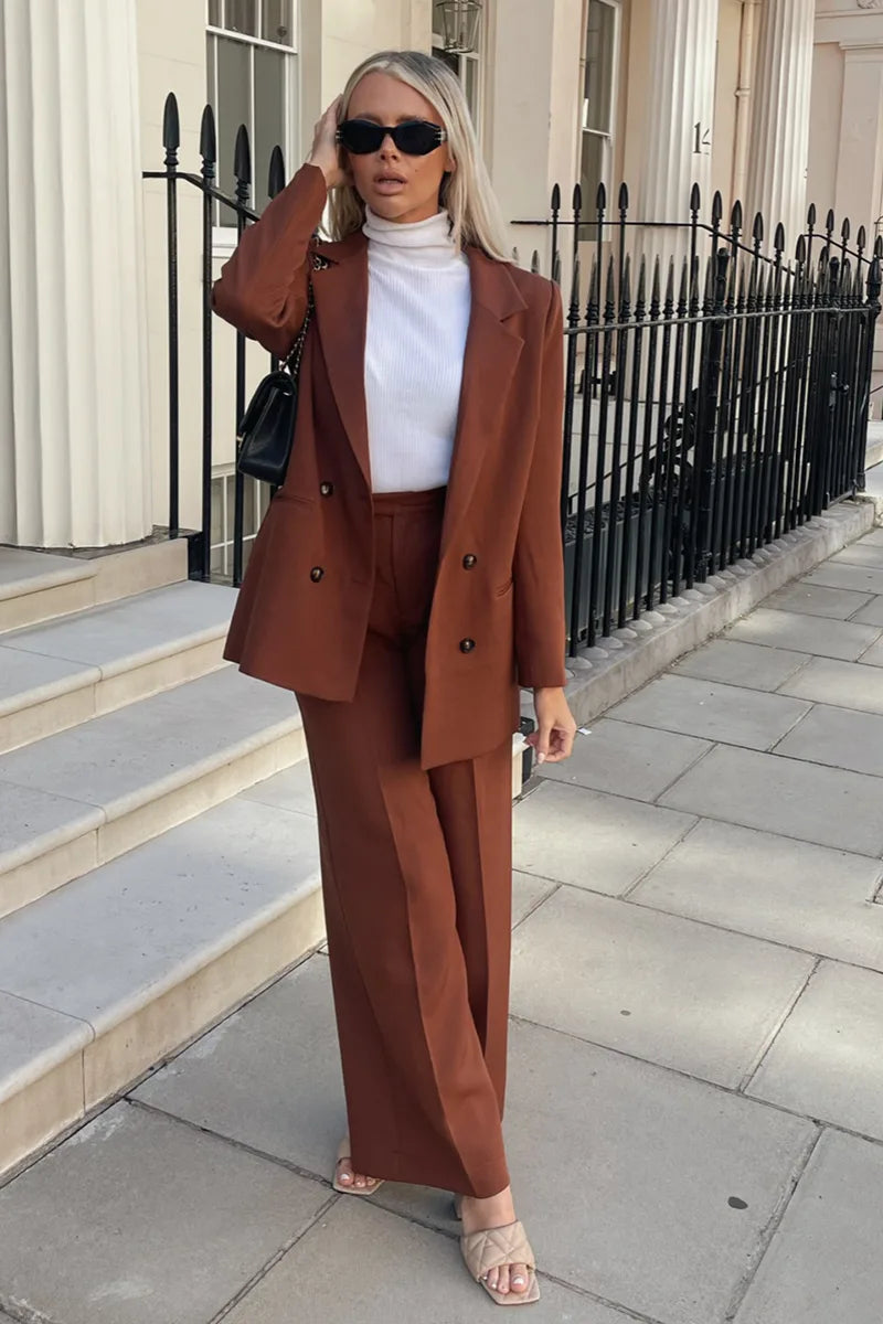 In The Style Chocolate Blazer & Trouser Suit
