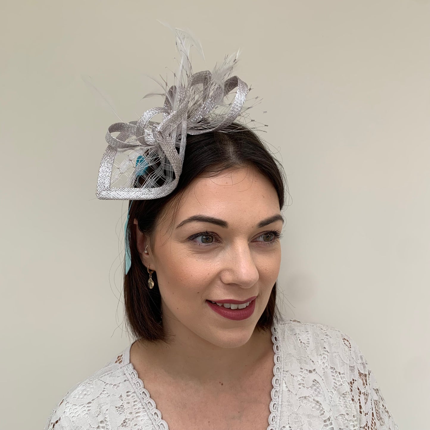 Max and Ellie HF1 Small Fascinator on Headband in Grey & Silver