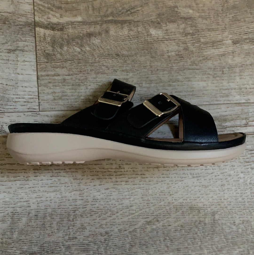 Slip on Criss Cross Sandal in Faux Leather Black or White Available