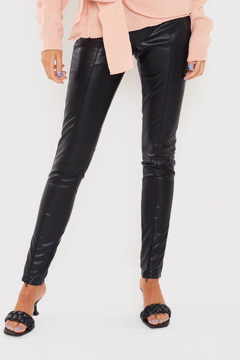 Women's High Waisted Leather Look Leggings | Boohoo UK