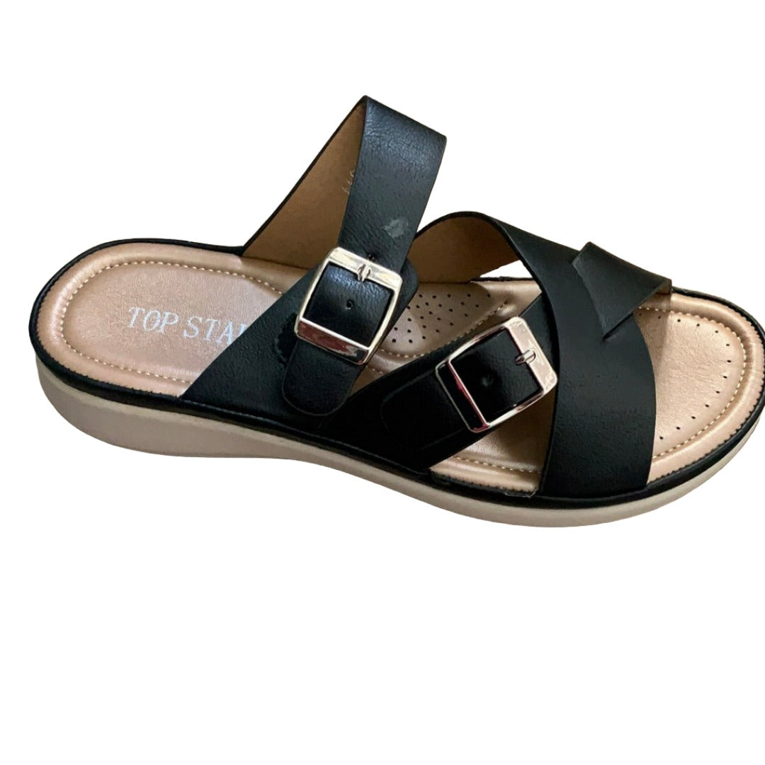Slip on Criss Cross Sandal in Faux Leather Black or White Available