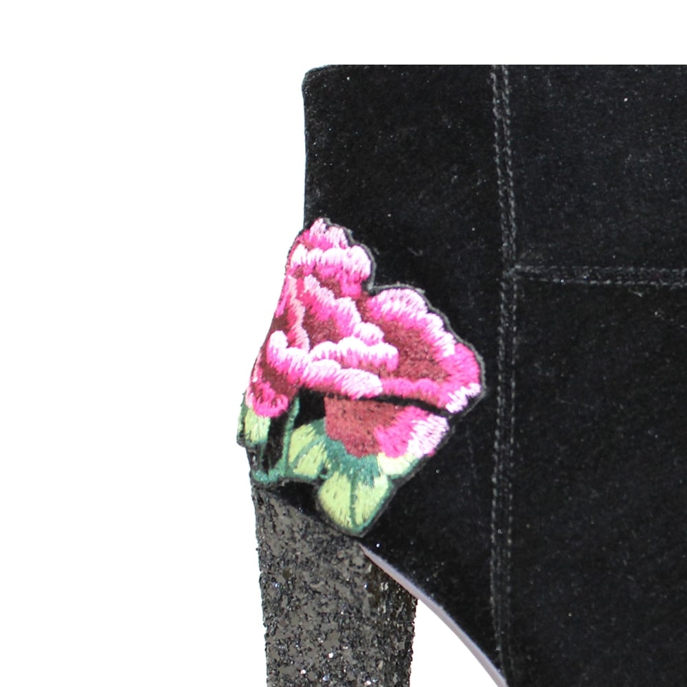 Lunar Jade Velvet Rose Boot with Glitter Heel