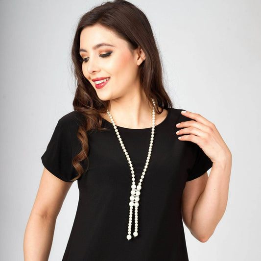 Saloos Black Top with Pearl Necklace