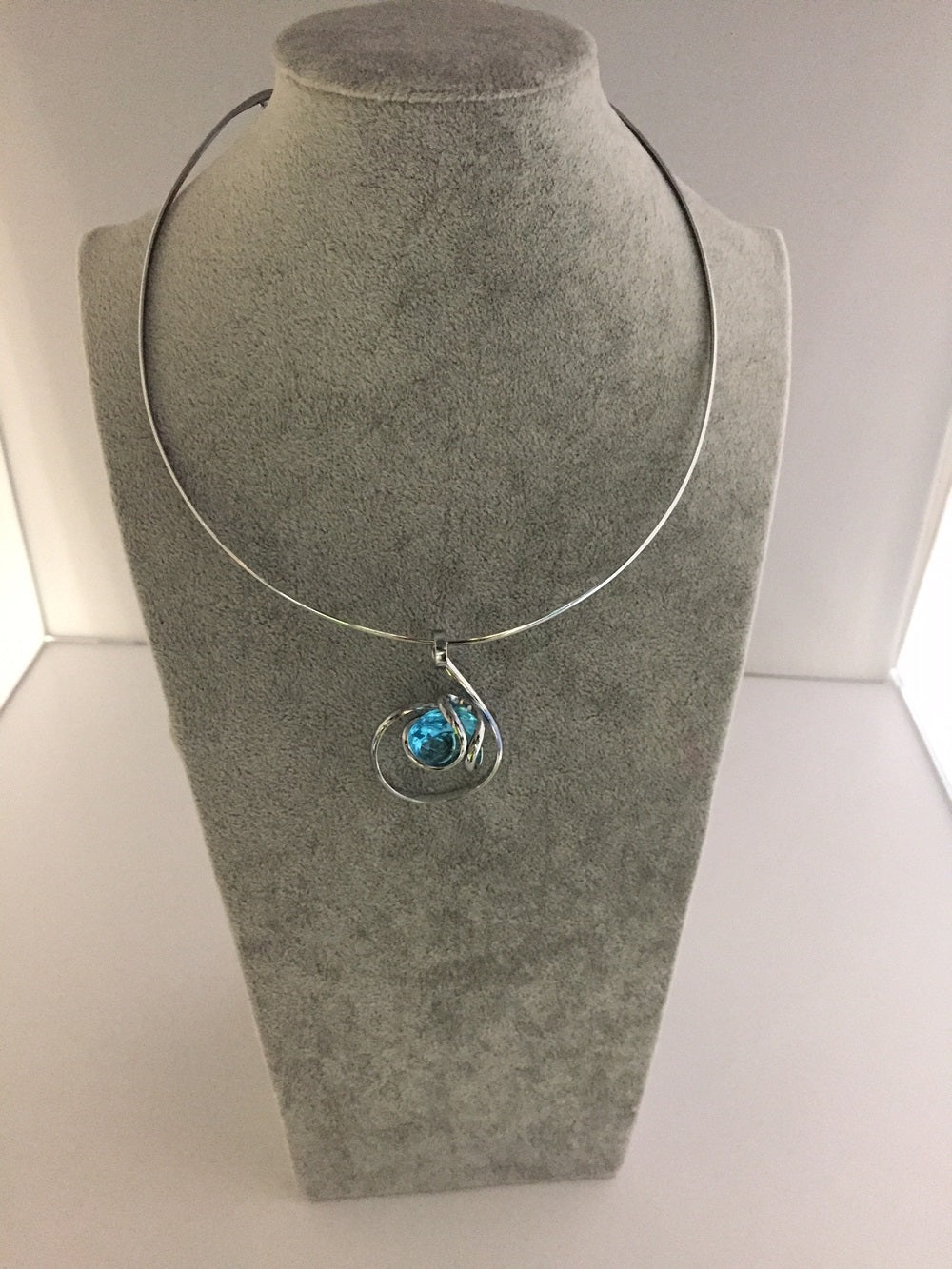 Medium Stone Torque Necklace Handmade in Rhodium Plated Metal